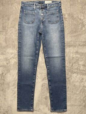 AG x Anthropologie Slim Straight Stevie Ankle Button Fly Jeans Women's 27R 27x28